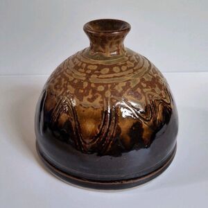 USA Studio Art Pottery Why Not NC Pottery 4" Vase Brown Drip Glaze Vintage EUC